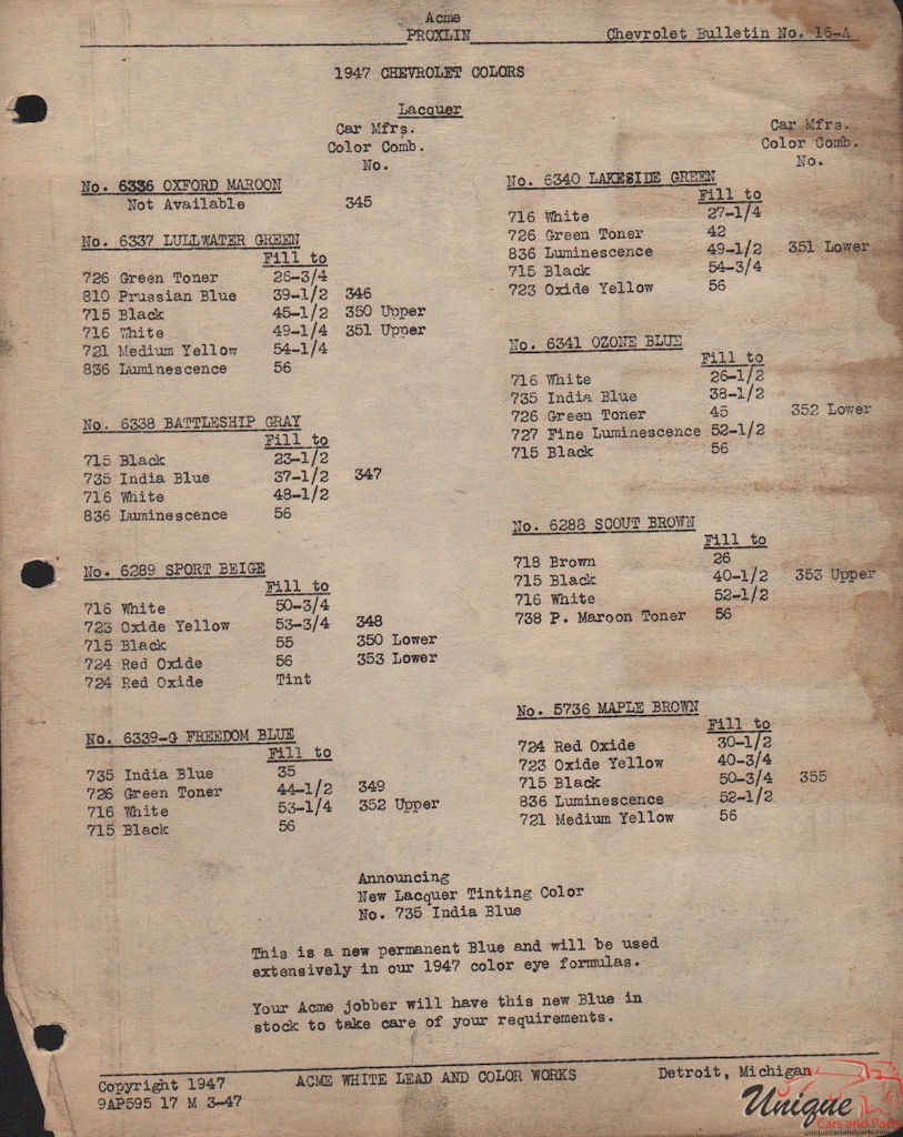1947 Chev Paint Charts Acme 3